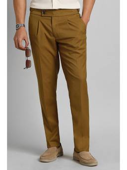 Simon Carter - Men Brown Solid/Plain Polyester Blend Regular Fit Trousers