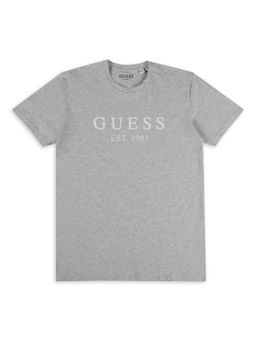 Guess - Men Grey Typography Cotton Regular Fit T-Shirt