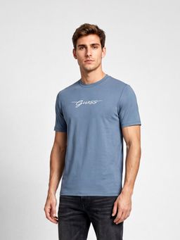 Guess - Men Blue Solid/Plain Cotton Regular Fit T-Shirt