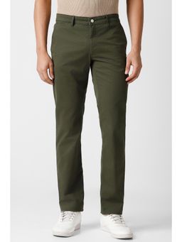 Van Heusen - Men Green Solid/Plain Cotton Blend Slim Fit Trousers