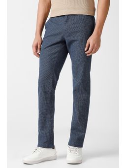 Van Heusen - Men Blue Textured Cotton Blend Slim Fit Trousers