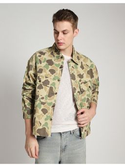 American Eagle - Men Beige Printed Cotton Blend Boxy Fit Jacket