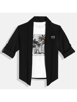 CHARCHIT - Boys Plain Full Sleeves Casual Jacket & T-Shirt - Black
