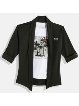 CHARCHIT - Boys Plain Full Sleeves Casual Jacket & T-Shirt - Green