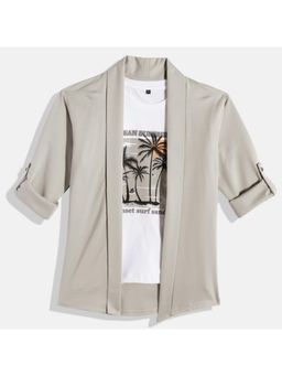 CHARCHIT - Boys Plain Full Sleeves Casual Jacket & T-Shirt - Grey