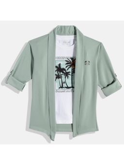 CHARCHIT - Boys Plain Full Sleeves Casual Jacket & T-Shirt - Green