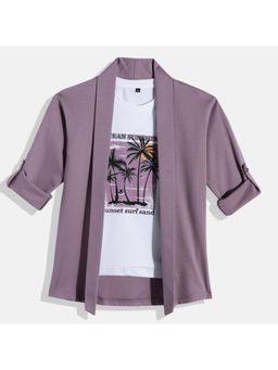 CHARCHIT - Boys Plain Full Sleeves Casual Jacket & T-Shirt - Purple