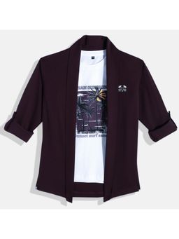 CHARCHIT - Boys Plain Full Sleeves Casual Jacket & T-Shirt - Burgundy
