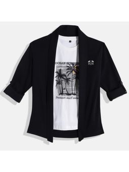 CHARCHIT - Boys Plain Full Sleeves Casual Jacket & T-Shirt - Navy Blue