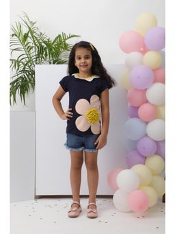 Kiyo Miyo - Navy Floral Pom Top