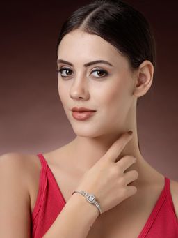 ZENEME - Rhodium Plated White Stone Bangle-Style Bracelet