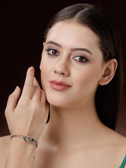 ZENEME - Silver Plated Green Stone Studded Handcrafted White Crystal Bracelet