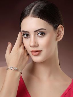 ZENEME - Silver Plated White Stone Studded Handcrafted Crystal Rhodium Bracelet