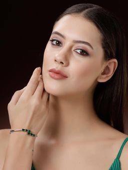 ZENEME - Rhodium Plated Emerald Greed Studded Openable Bracelet