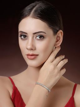 ZENEME - Rhodium Plated White Stone Minimal Beauty Bangle Bracelet