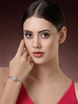 ZENEME - Rhodium Plated Brass White Stone Ember Beauty Bangle Style Bracelet