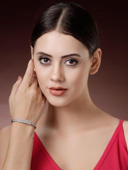 ZENEME - Rhodium Plated White Stone Tennis Bracelet Style Bangle Bracelet