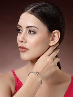 ZENEME - Rhodium Plated White American Diamond Detailing Verdant Drop Bangle Style Bracelet