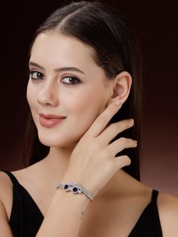 ZENEME - Rhodium Plated Blue American Diamond Kada Style Bracelet