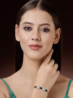 ZENEME - Rhodium Plated Green Stone and White Crystal Studded Melodic Bracelet