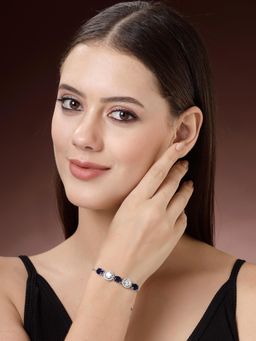 ZENEME - Rhodium Plated Royal Blue Stone and White Crystal Studded Melodic Bracelet