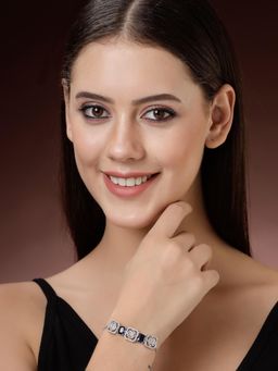 ZENEME - Rhodium Plated Blue and White Crystal Studded Trinket Detailing Bracelet