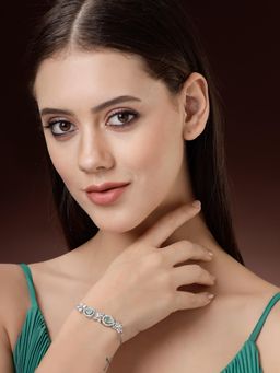 ZENEME - Rhodium Plated Aqua and White Crystal Studded Trinket Detailing Bracelet