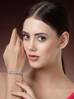 ZENEME - Rhodium Plated White Crystal Studded Trinket Detailing Bracelet