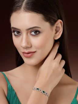 ZENEME - Rhodium Plated Sea Green and White Crystal Detailing Platina Shine Women's Bracelet