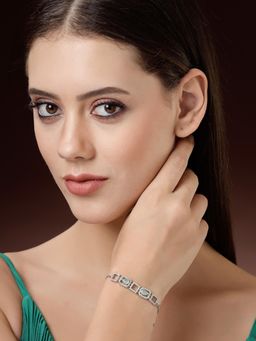 ZENEME - Rhodium Plated Aqua and White Crystal Detailing Platina Shine Women's Bracelet