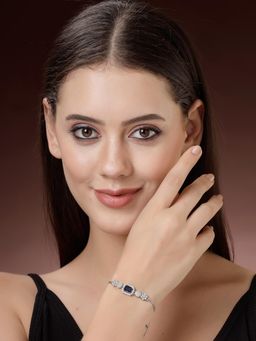 ZENEME - Silver Plated Royal Blue Stone Crystal Detailing Silver Bell Bracelet