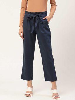 Xpose - Women Navy Blue Straight Fit Solid Parallel Trousers