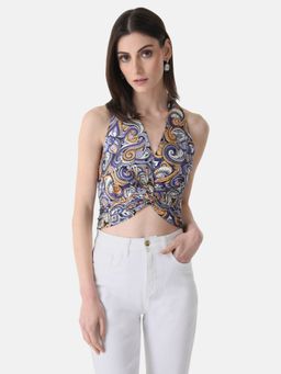 Kazo - Multi-Color Halter Neck Twist Knot Crop Top