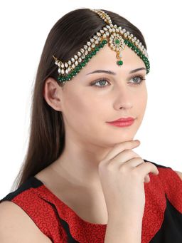 Anika's Creations - Designer Gold Plated Stone Studded Party Wear Maathapatti