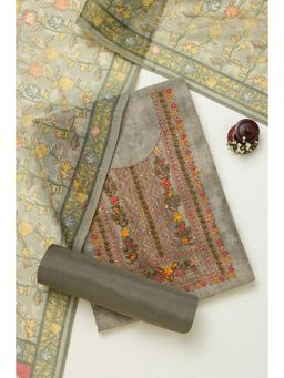 Soch - Grey Embroidered Unstiched Kurta with Unstiched Pant and Dupatta with Sequins (Set of 3)