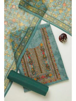 Soch - Turquoise Embroidered Unstiched Kurta with Unstiched Pant and Dupatta with Sequins (Set of 3)