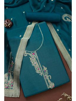 Soch - Teal Zari Woven Unstiched Kurta with Unstiched Pant and Dupatta (Set of 3)
