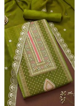 Soch - Green Bandhani Print Unstiched Kurta with Unstiched Pant and Dupatta with Beads (Set of 3)