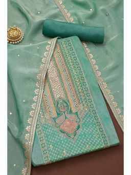 Soch - Teal Zari Woven Unstiched Kurta with Unstiched Pant and Dupatta with Beads (Set of 3)