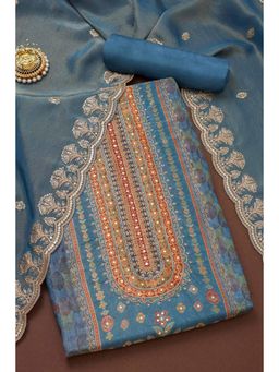Soch - Blue Zari Woven Unstiched Kurta with Unstiched Pant and Dupatta with Faux Mirror (Set of 3)