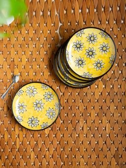 ExclusiveLane - Californian Sunflowers' Hand-Painted Ceramic Side-Quarter Plates (Set Of 6)