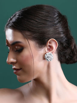 Auraa Trends - Rhodium Plated American Diamond White Earring Studs for Women