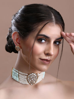 Auraa Trends - 22KT Gold Plated Kundan Elegant Blue Necklace Set for Women