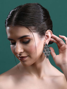 Auraa Trends - Rhodium Plated American Diamond Zircon Green Earring Set for Women and Girls