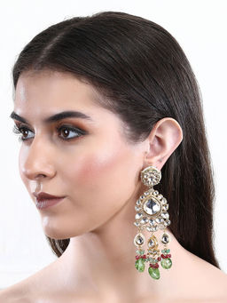 Auraa Trends - 22Kt Gold Plated Kundan Classic Green Earring Set for Women and Girls