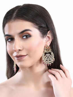 Auraa Trends - 22Kt Gold Plated Kundan Red Earring Set for Women and Girls