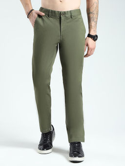 Monte Carlo - Men Solid Slim Fit Olive Trouser