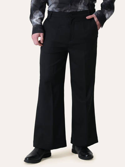 Black Solid Bell Bottom Trouser