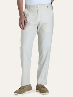Perch - Beige Solid Linen Trouser