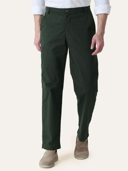 Perch - Bottle Green Solid Slim Fit Chinos
